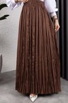 Kahverengi Kırışık Kumaş Uzun Etek