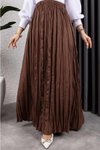 Kahverengi Kırışık Kumaş Uzun Etek