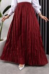 Kırışık Kumaş Kırmızı Uzun Etek