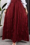 Kırışık Kumaş Kırmızı Uzun Etek
