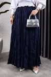 Lacivert Kırışık Kumaş Uzun Etek