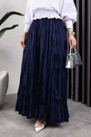 Lacivert Kırışık Kumaş Uzun Etek