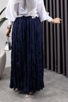 Lacivert Kırışık Kumaş Uzun Etek