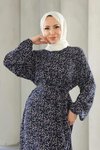Lacivert Küçük Çicek Desenli Viskon Elbise