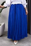 Saks Mavisi Kırışık Kumaş Uzun Etek