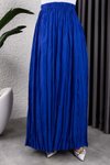 Saks Mavisi Kırışık Kumaş Uzun Etek