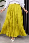 Sarı Kırışık Kumaş Uzun Etek
