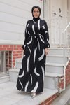Black Large Brush Pattern Viscose Dress