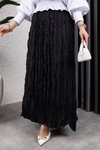 Siyah Kırışık Kumaş Uzun Etek