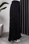 Siyah Kırışık Kumaş Uzun Etek
