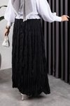 Siyah Kırışık Kumaş Uzun Etek