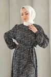 Siyah Küçük Çicek Desenli Viskon Elbise