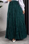 Yeşil Kırışık Kumaş Uzun Etek