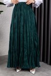 Yeşil Kırışık Kumaş Uzun Etek