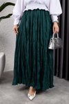 Yeşil Kırışık Kumaş Uzun Etek