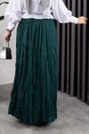 Yeşil Kırışık Kumaş Uzun Etek