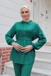 Yeşil Taş Düğme Detaylı Takım