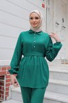 Yeşil Taş Düğme Detaylı Takım