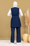 Koyu Mavi İnci Detaylı İkili Takım Kot
