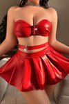 Kırmızı Kemer Büstiyer Etek Takım