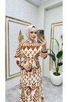 Kahverengi Etnik Desenli Viscon Elbise