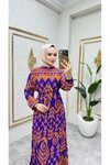 Oranj Etnik Desenli Viscon Elbise