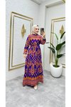 Oranj Etnik Desenli Viscon Elbise