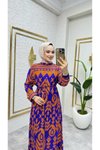 Oranj Etnik Desenli Viscon Elbise