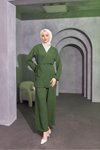 Zümrüt Çapraz Baglamalı Keten Kimono Takım