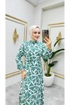 Zümrüt Geometrik Desenli Viscon Elbise