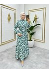 Zümrüt Geometrik Desenli Viscon Elbise