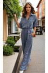 Gray Pocketed Long Sleeve Loose Fit Kupra Jumpsuit with Elastic Waist and Cuffs