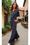 Black Pocket Long Sleeve Loose Fit Kupra Jumpsuit with Elastic Waist and Sleeves