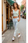 Yeşil Dar Kesim Keten Çizgili Cepli Havuç Pastel Pantolon
