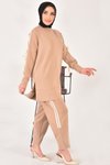 Bej Modal Kumaş Kol Detaylı İkili Takım