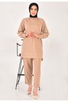 Bej Modal Kumaş Kol Detaylı İkili Takım