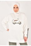 Ekru İki İplik Kumaş Scooter Nakış Detaylı Sweatshirt