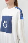 Ekru İki İplik Kumaş Smile Baskılı Oversize Sweatshirt
