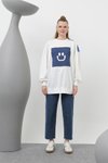 Ekru İki İplik Kumaş Smile Baskılı Oversize Sweatshirt