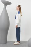 Ekru İki İplik Kumaş Smile Baskılı Oversize Sweatshirt