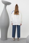 Ekru İki İplik Kumaş Smile Baskılı Oversize Sweatshirt