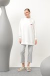 Ekru İki İplik Renkli Ayakkabı Baskılı Sweatshirt