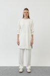 Ekru Modal Kumaş Çizgi Detaylı Tunik