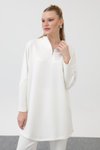 Ekru Modal Kumaş Fermuar Detaylı Tunik