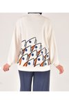 Ekru Modal Kumaş Sırtı Nakış Detaylı Sweatshirt