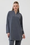Gri Modal Kumaş Fermuar Detaylı Tunik