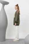 Haki İki İplik Kumaş Smile Baskılı Oversize Sweatshirt