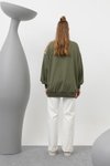 Haki İki İplik Kumaş Smile Baskılı Oversize Sweatshirt