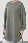 Haki Modal Kumaş Taş Ve Nakış Detaylı Tunik