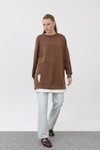 Kahverengi Modal Kumaş Arma Ve Fermuar Detaylı Sweatshirt